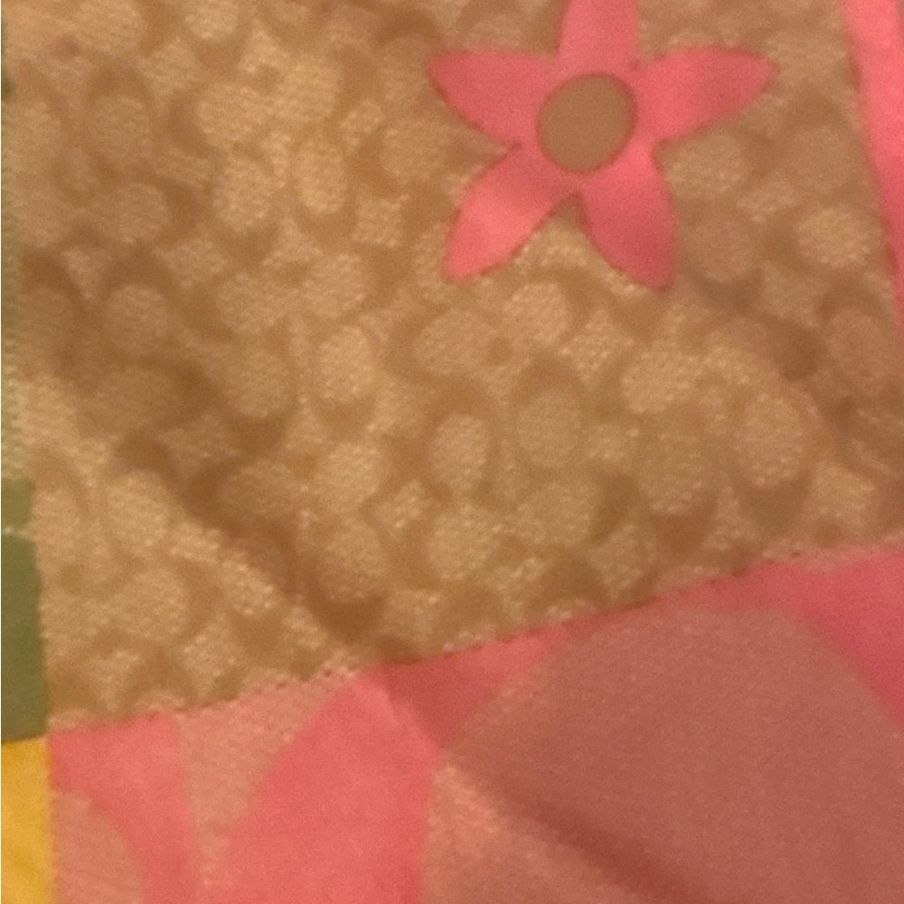 Coach Pink and Green 100% Silk neck/hair/purse Scarf, the Hamptons collection. - Picture 9 of 17